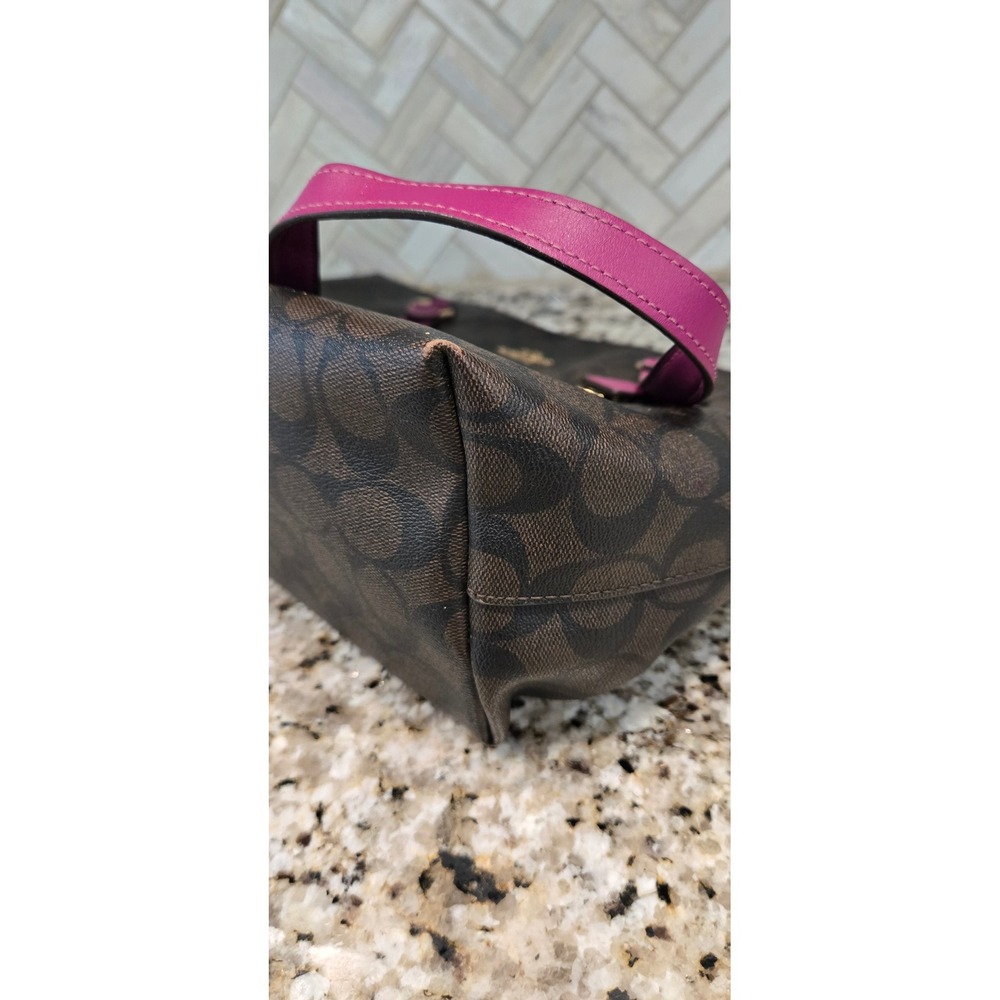 Coach Signature Gallery Tote Signature Canvas Brown Dark Magenta HandBag Purse - Picture 10 of 15